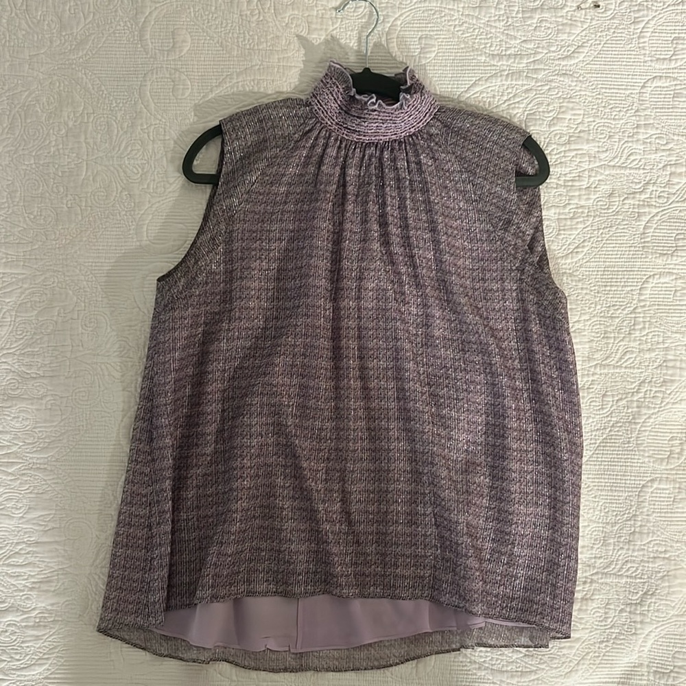 Lavender and silver sleeveless blouse